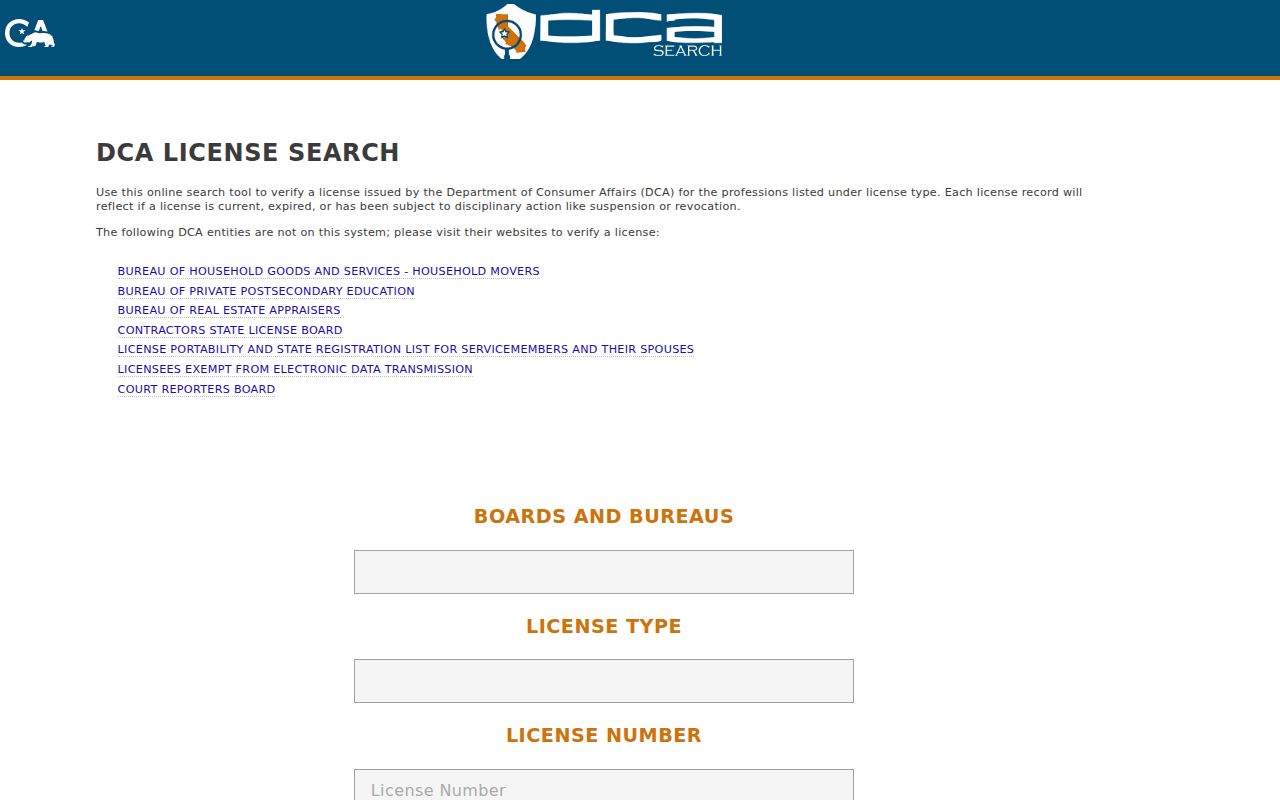 Long Beach resident lookup California professional license search