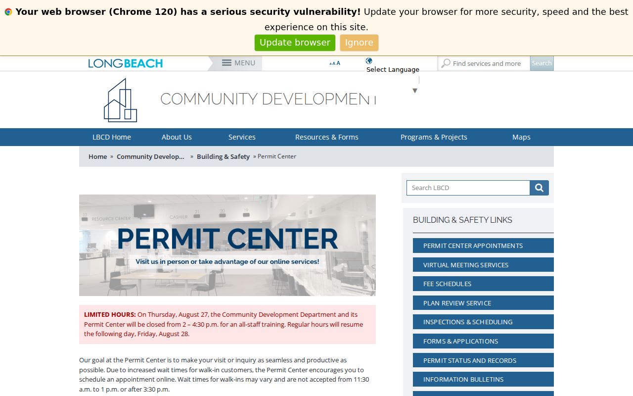 Long Beach street directory permit center records