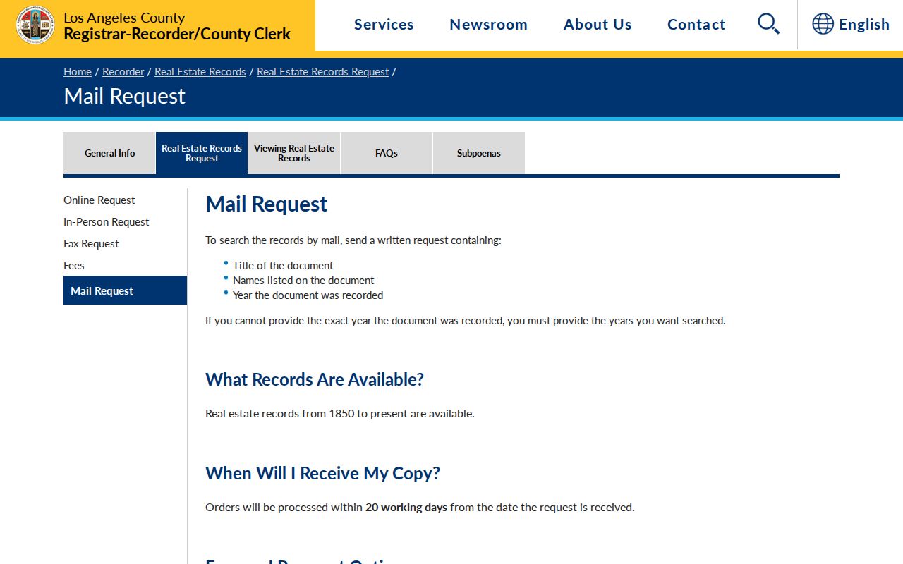 Long Beach street directory recorder mail request